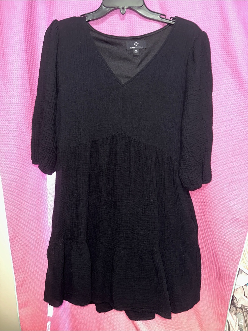Ronni Nicole Black V-Neck Tiered Mini Dress